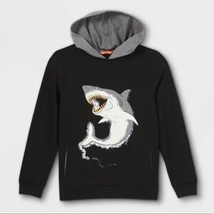 Cat & Jack Boys XS Hoodie Sweatshirt Halloween Shark Black Cotton Pullover